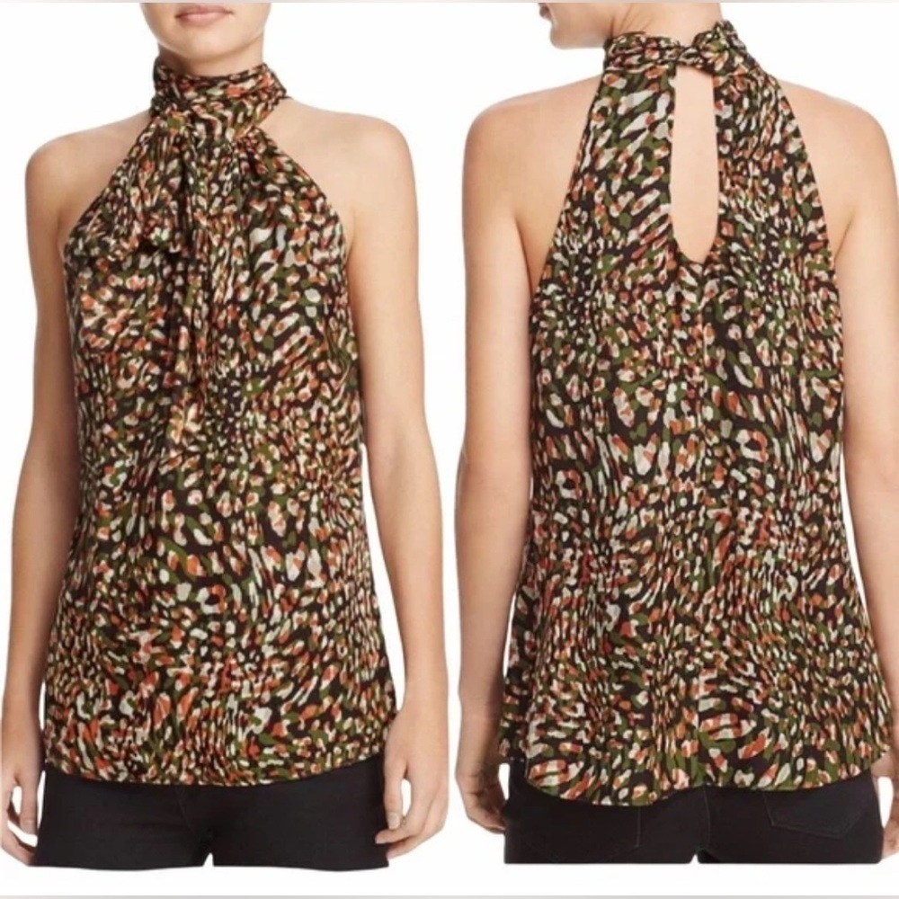Ramy Brook Tanzania Paige Print 100% Silk Multicolor Halter Neck Scarf Top